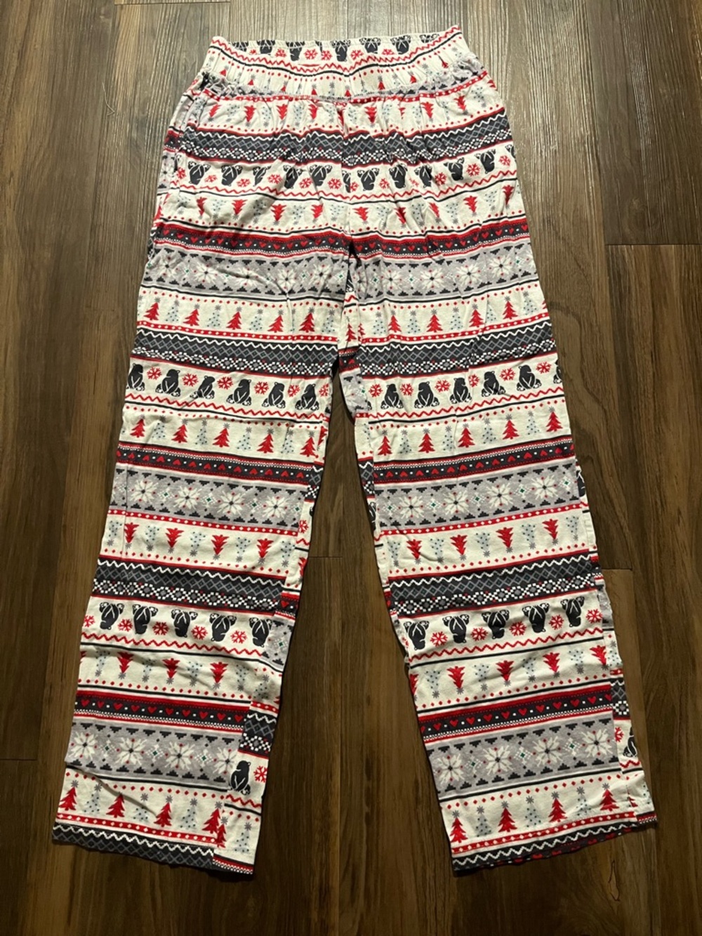 Festive Fair Isle Print Pajama Pants - Red, Black, White